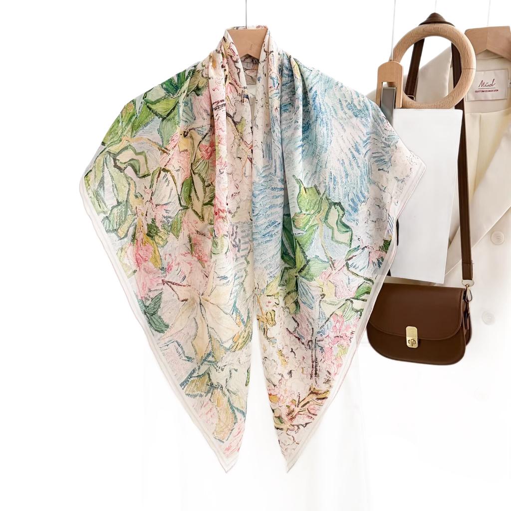 1116 new silk georgette 111 square scarf women's versatile printed silk scarf light luxury retro high-end shawl scarf