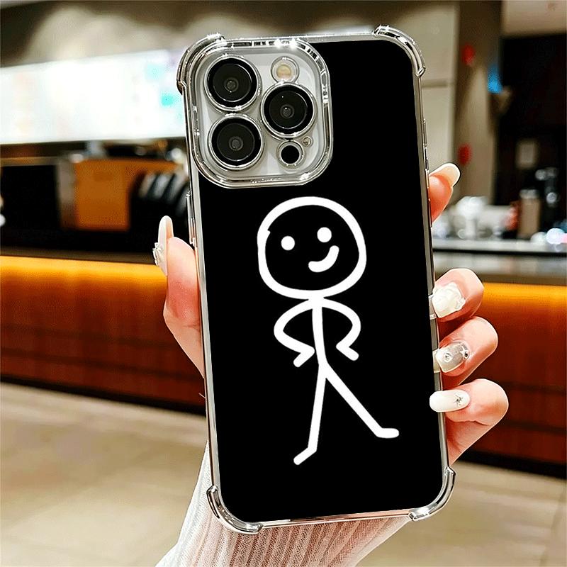 Забавный Человечек-палочка Металлизированный Чехол Для Телефона Для Iphone 16 17 Pro Max Air 16E 14 15 Plus 12 13 Mini Противоударная Крышка с Подушкой Безопасности