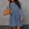 Women's Denim Dress Long Sleeve Bodycon Mini Jean Dress Casual Ruffle Hem Dress