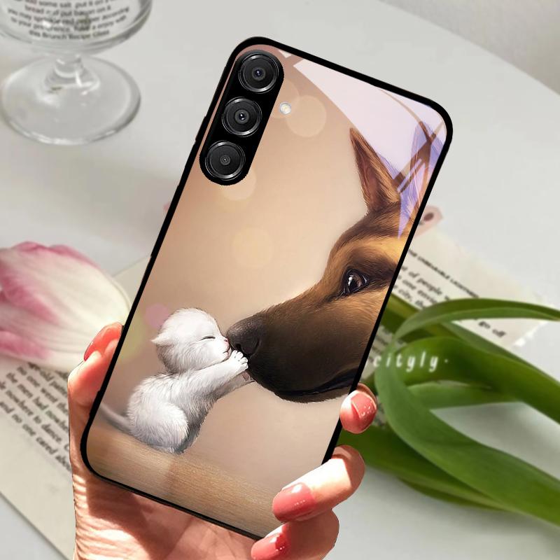 Чехол для Samsung A26 5G Жесткий ПК Закаленное Стекло Чехол для Телефона Для Samsung Galaxy A36 A56 5G Модный Животный Стеклянный Защитный Чехол