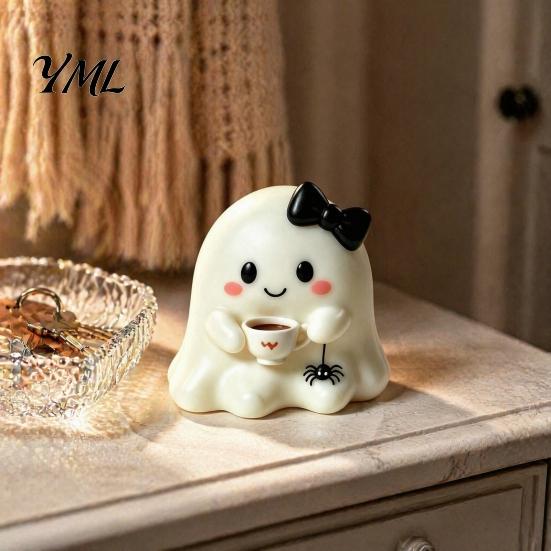 Halloween Ghost Decor Resin Figurine, Creepy Witch Hat Statue, Statue Pumpkin Reading Ornament for Holiday Party Decoration Desktop