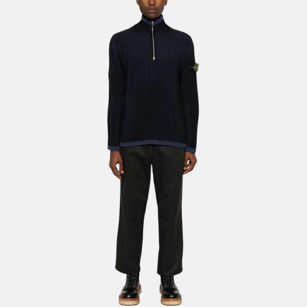 STONE ISLAND Однотонный свитер с высоким воротником, на молнии до половины, с длинными рукавами, мужской свитер Синий 8115516C1-V0020