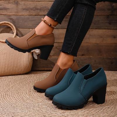 Женские лоферы на платформе и массивном каблуке - Туфли-лодочки слипоны с глубоким V-образным вырезом и водонепроницаемой подошвой, Модная повседневная обувь для весны/осени