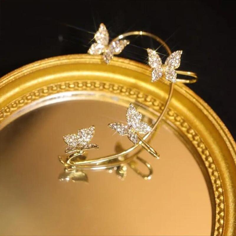 Новые сверкающие серьги-клипсы в виде бабочки из циркония без пирсинга для женщин, свадебные украшения, подарки, милые аксессуары