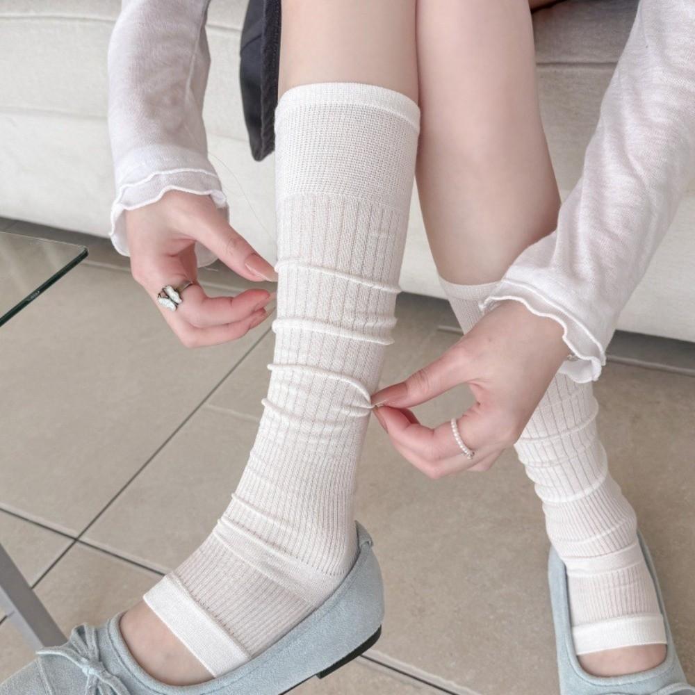 Breathable JK Style Socks Solid Color Ice Silk Socks New Mid-tube Stocking Sweet Girls