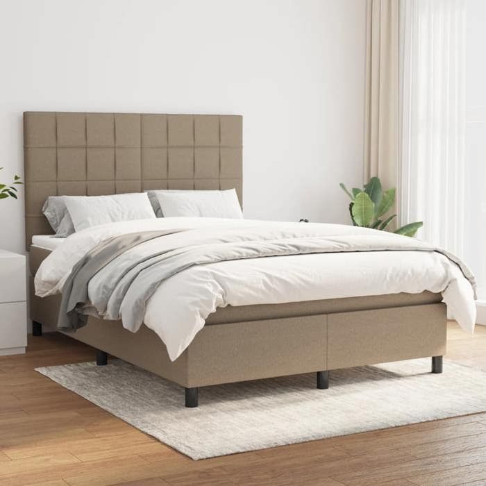 Maison Exclusive - Sommier à lattes de lit avec matelas Taupe 140x190 cm Tissu
