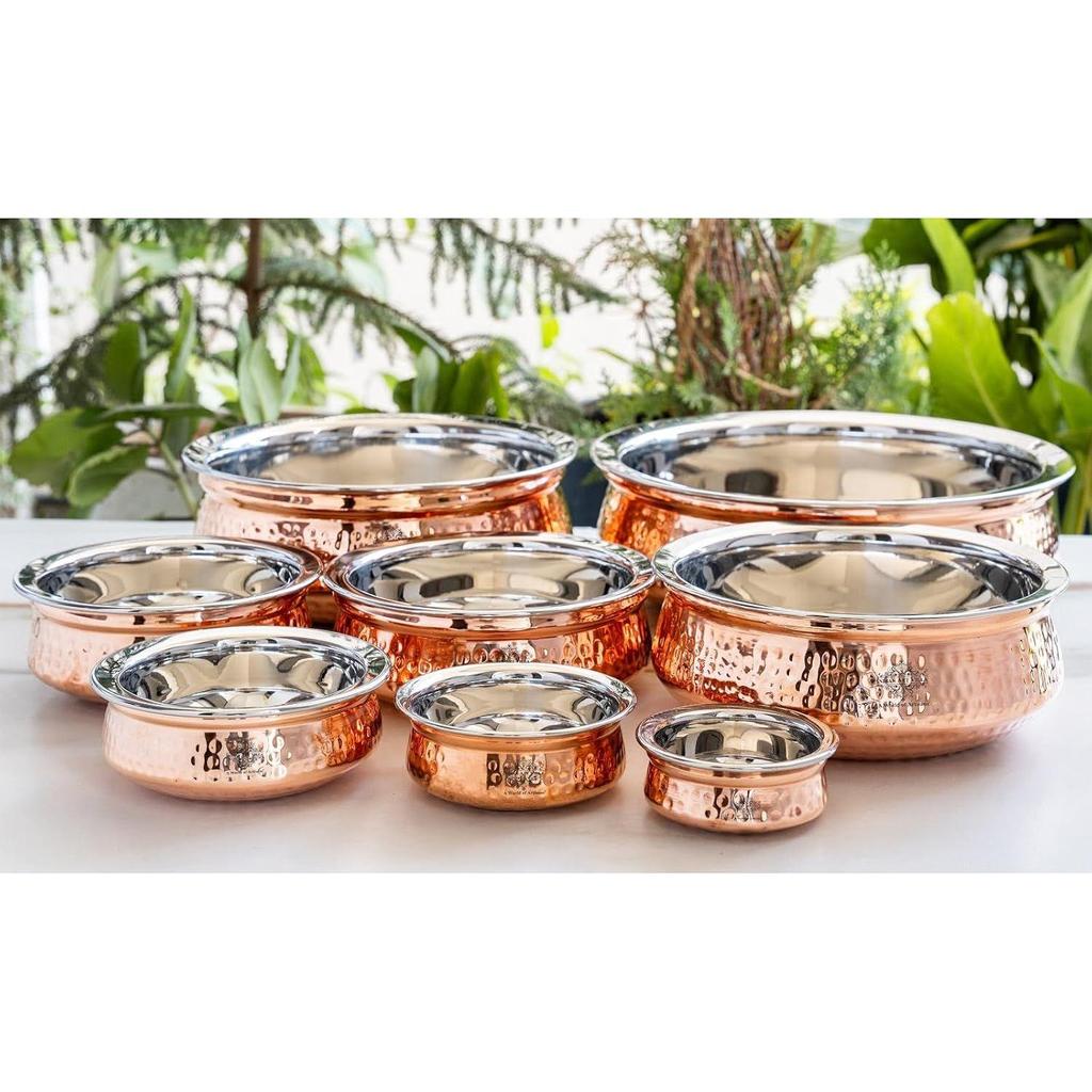 Steel Copper Serving Handi Bowl, Serveware & Tableware, Home Restaurant, Volume-300 ML, Pack of 2