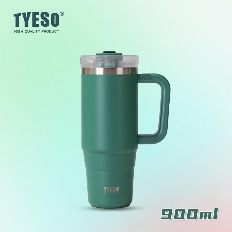 Tyeso 900ML Big Capacity Vacuum Cup With Handle Straw Stainless Steel Car Mug Thermal Iced Travel Insulated Tumbler Bottle