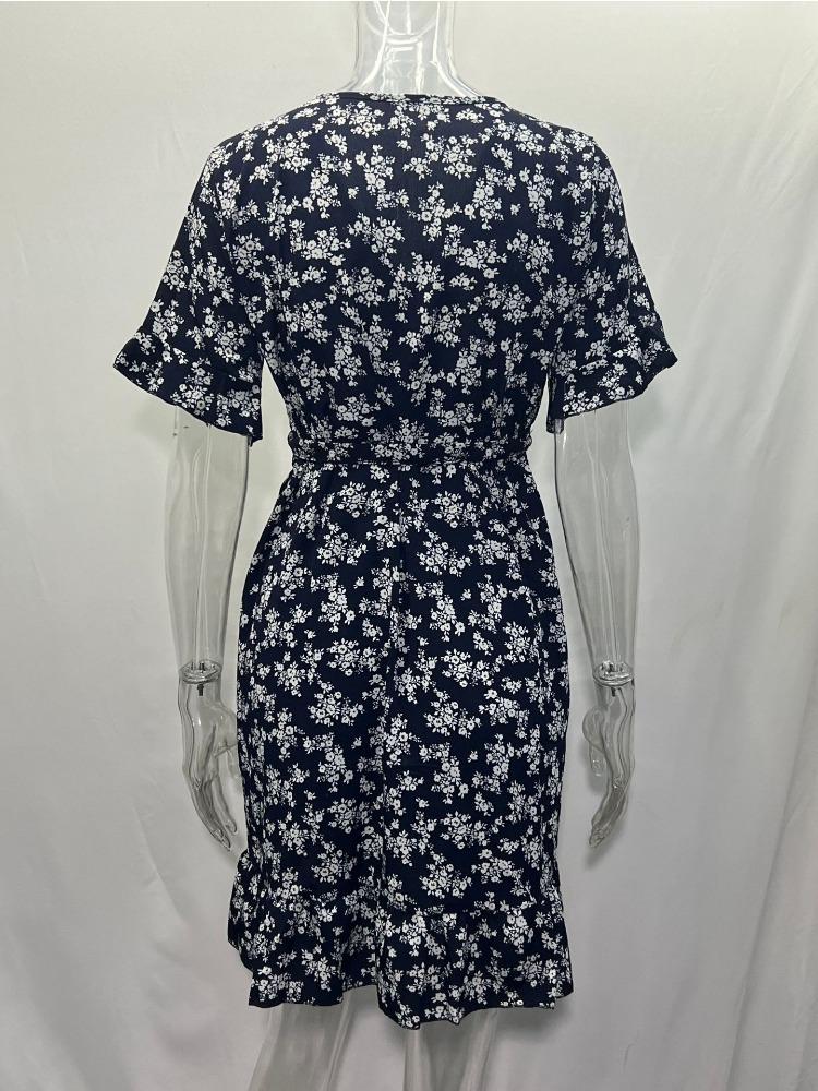 Женское платье с оборками в стиле бохо, летнее сексуальное шифоновое мини-платье с v-образным вырезом и коротким рукавом, сарафан для пляжного отдыха