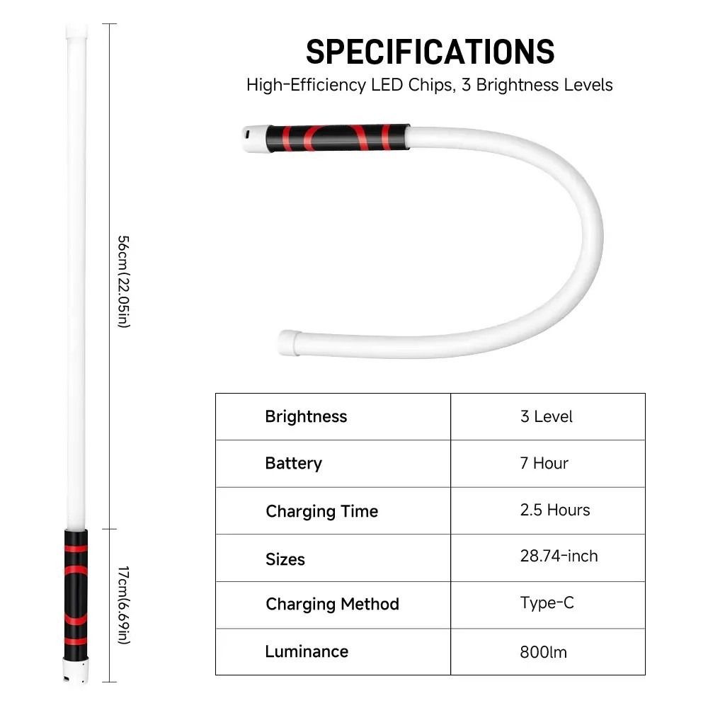 High-Lumen Silicone LED Flashlight Stick 3 Brightness Modes Portable Flexible Work Light Long Battery Life