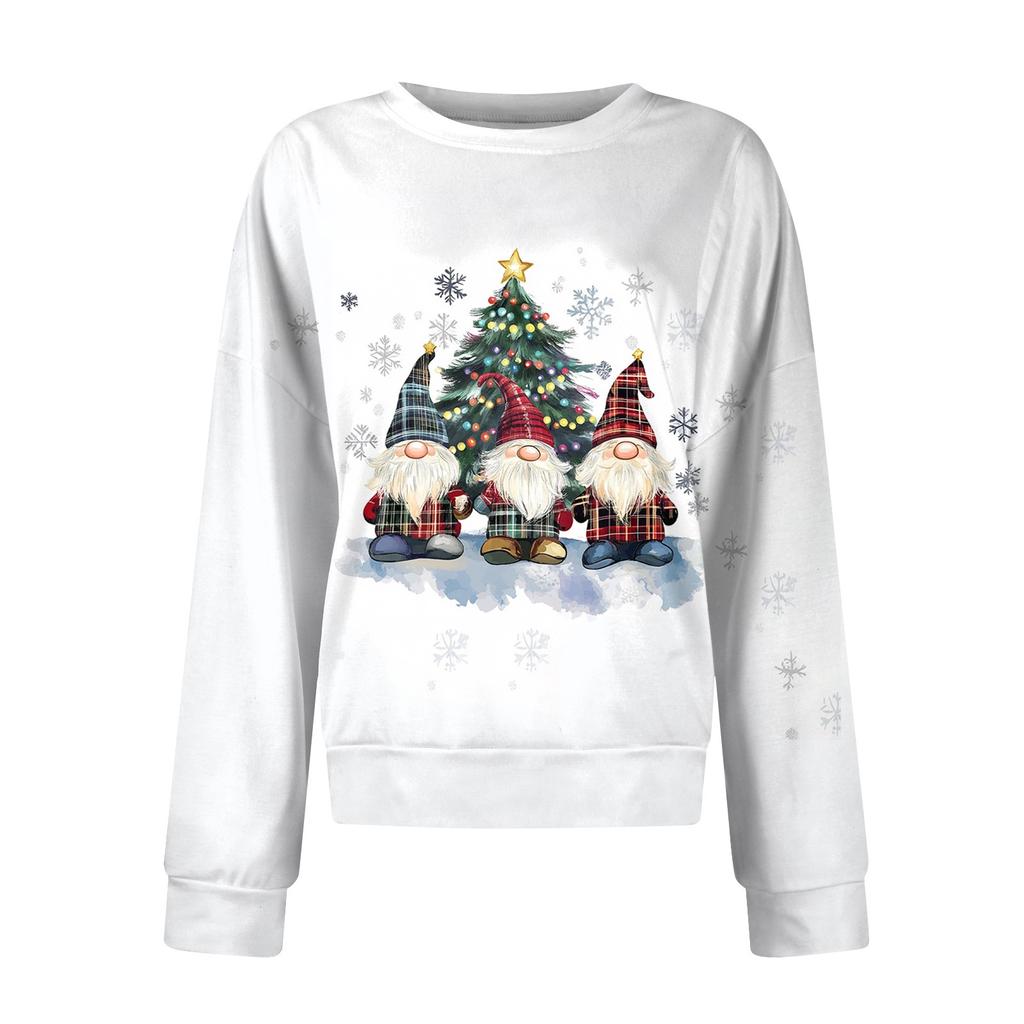 Women's Casual Fashion Print Round Neck Drop Shoulder Sleeve Long Sleeve Sweater Top