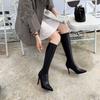 Fashion Black Elegant Heeled Pointed Toe Knee High Shaft Shoes Woman Autumn Winter Leather Gothic Comfortable Work Long Boots for Women