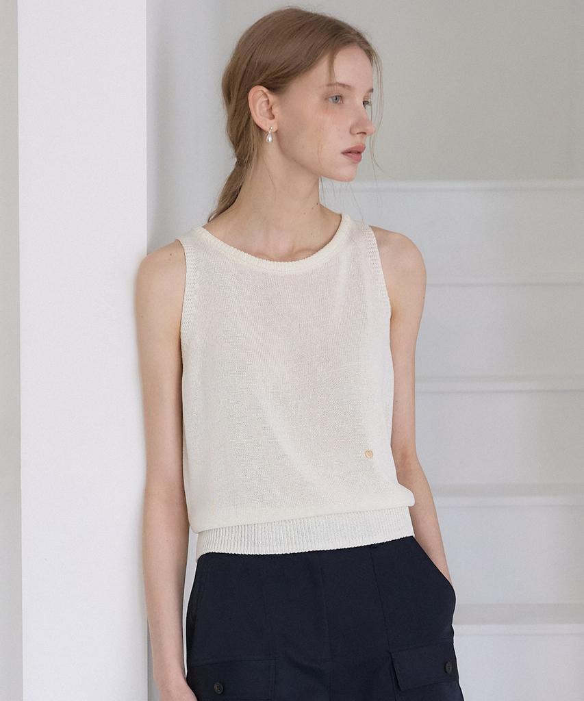 OURHOPE Linen Boat Neck Knit Sleeveless - Ivory