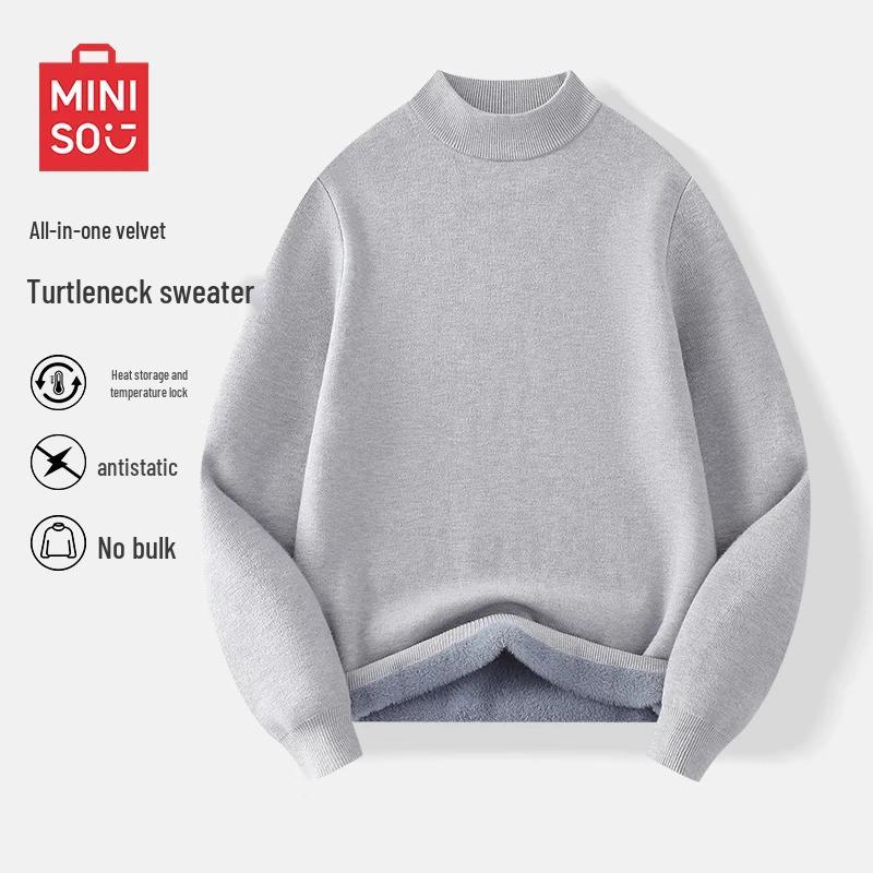 MINISO Men's Fleece Lined Semi-High Collar Sweater