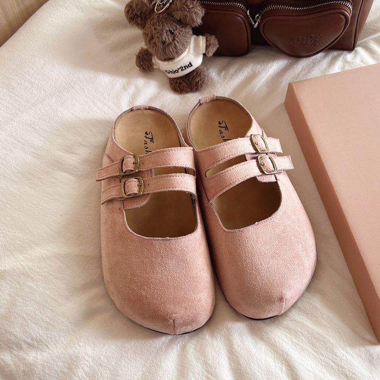 Тапочки-мешки Mori в стиле ретро с круглой подошвой и толстой подошвой для верхней женской одежды, весна 2025, новые ленивые тапочки с одной педалью и мягкой подошвой