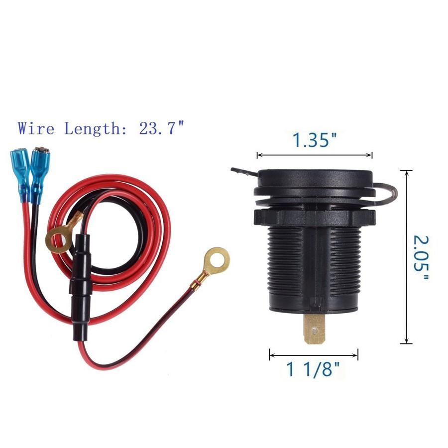 Motorcycle Dual USB Charger Socket With Blue LED Voltmeter Wire In-line 10A Fuse