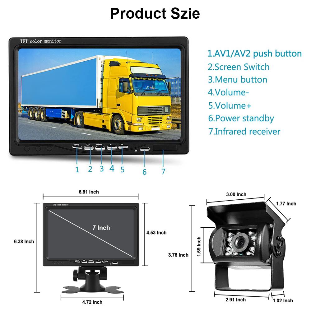 Podofo 12 В/24 В, беспроводная 18 ИК-камер резервного копирования, система помощи при парковке, ночное видение + 7-дюймовый монитор для прицепа-фургона с кабелем длиной 32 фута