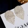 S925 silver needle fashion temperament full diamond fringed stud earrings female personality exaggerated long earrings banquet earrings