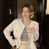 Slim Tweed Cropped Jacket Long Sleeve Elegant Short Coats Woman Vintage Outerwear  Spring Autumn