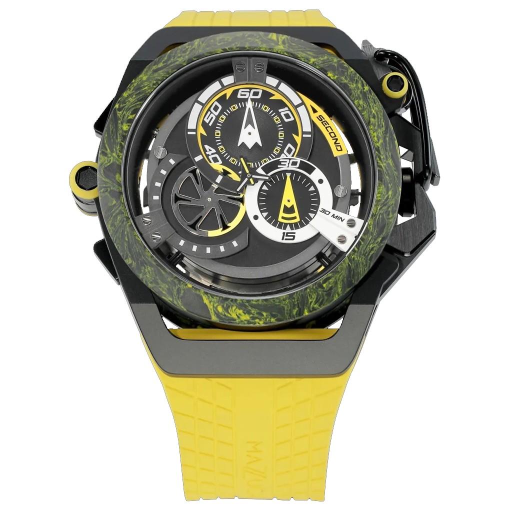 Mazzucato Мужские часы Rim Monza Reversible Chronograph с двумя циферблатами и автоматическим механизмом F1-YWBLK