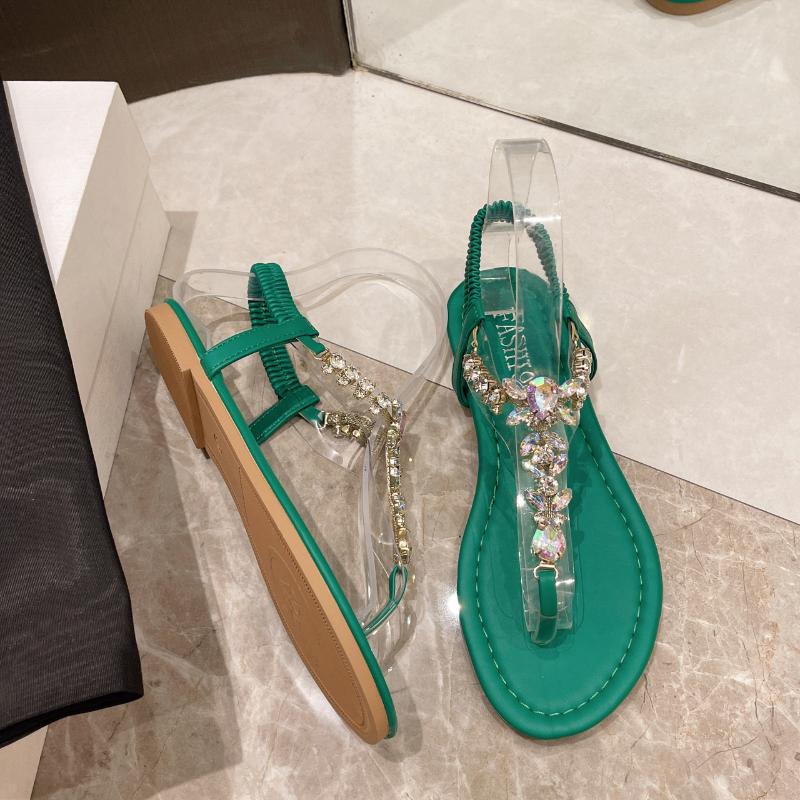 Fashion Thong Beach Sandals Women Shoes Fashion Flat Thong Sandals with Drill Elastic Strap Casual Slide Shoes for Women Outdoor