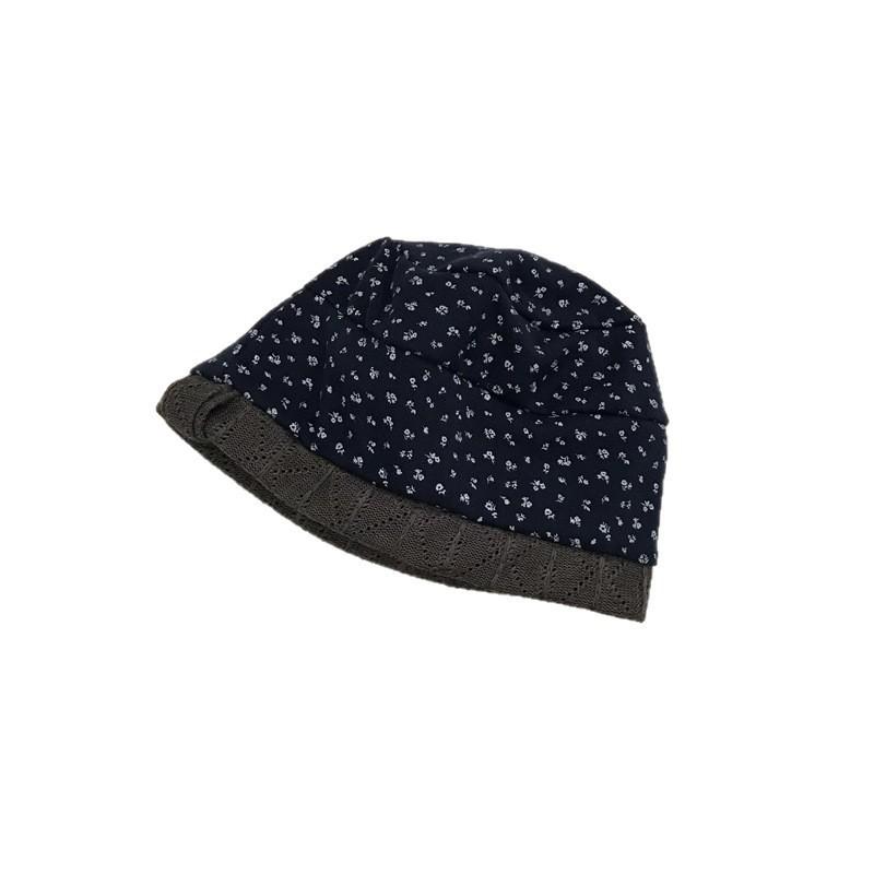 Early autumn new buttons, double-sided wearing floral knitted hat, women's sweet and versatile face, small headhat, cold hat