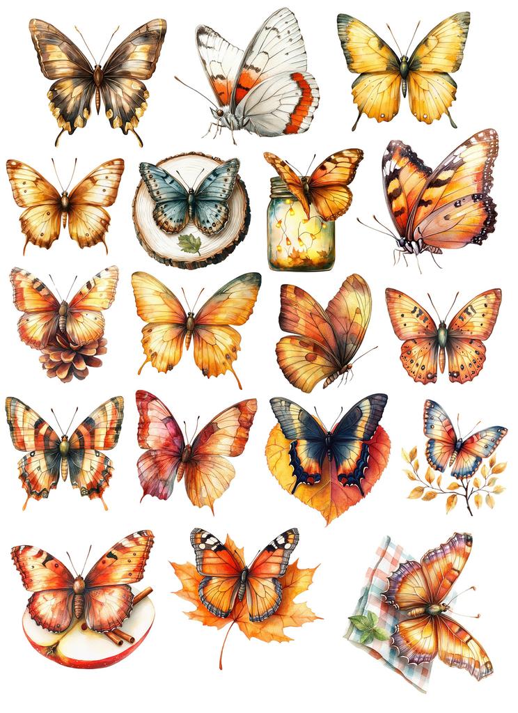 18pcs/lot Cute Watercolor, Autumn, Garden, Butterfly, Insect Stickers,Handbook Scrapbooking And Art, Decoration Mobile Phone