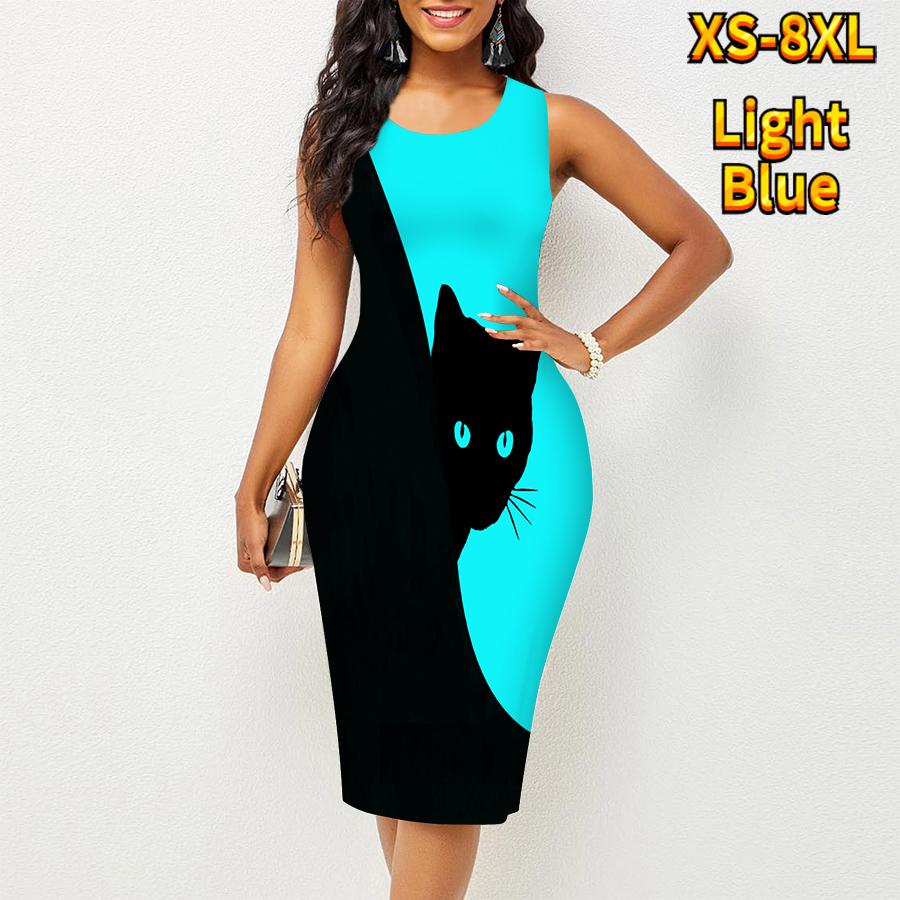 Женское платье Sling Summerblack Cat Print Dresses Tight Sleeveless Slim Fit Sexy Fashion Top Clothing