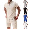 Summer Men's Polo Zipper Collar Versatile Casual Loose Texture Short Sleeve Shorts Sport Set