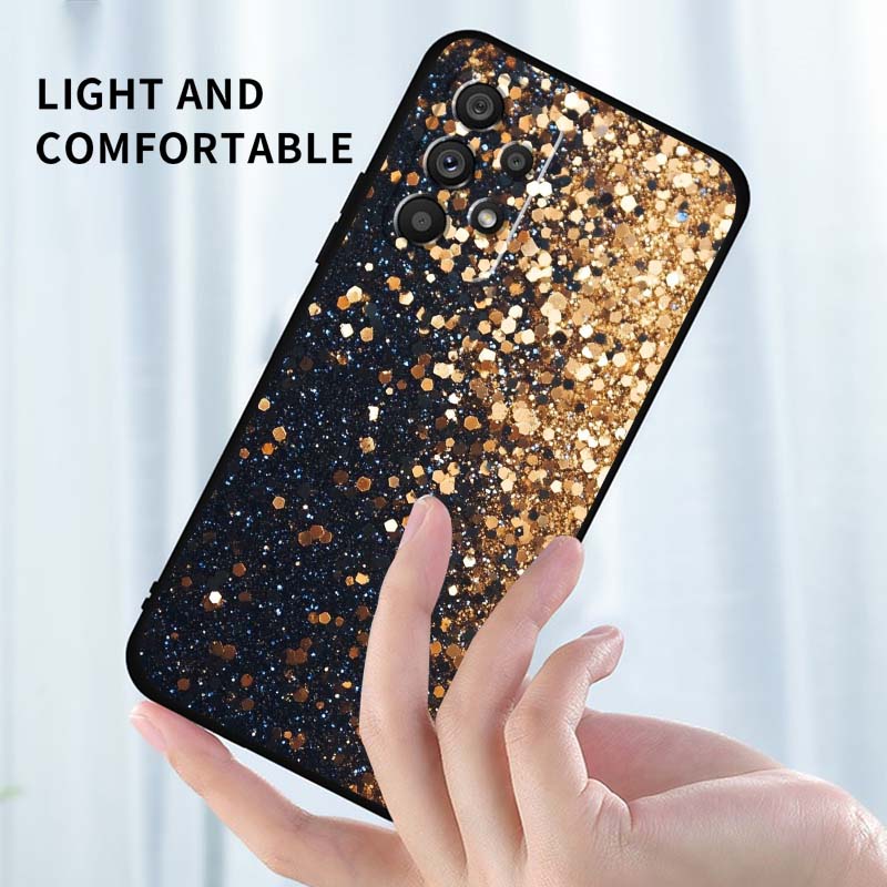 Сверкающие креативные узоры Для Samsung A73 A72 A71 A55 A54 A53 A52 A51 A13 A22 A16 A15 A12 A14 A26 A07 5G Черный чехол для телефона