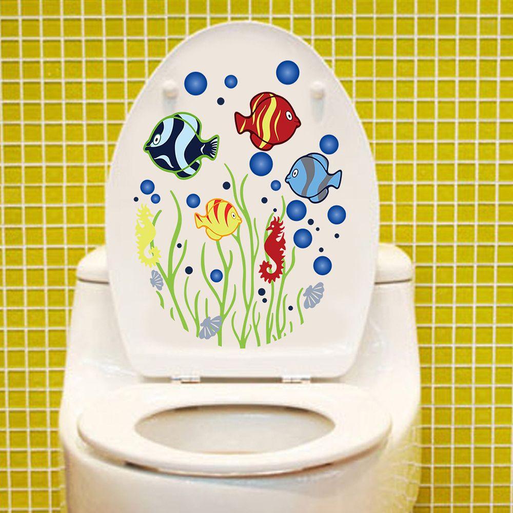 Commode Ornament Home Decor Bathroom Cartoon Fish Sea-lives Decals Toilet Stickers Underwater World