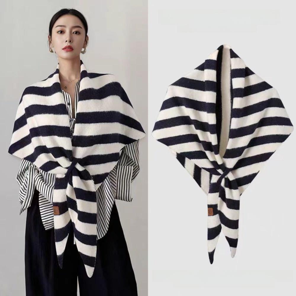 Plush Knitted Triangle Scarf Korean Style Cape Wraps Retro Striped Scarf Autumn Winter