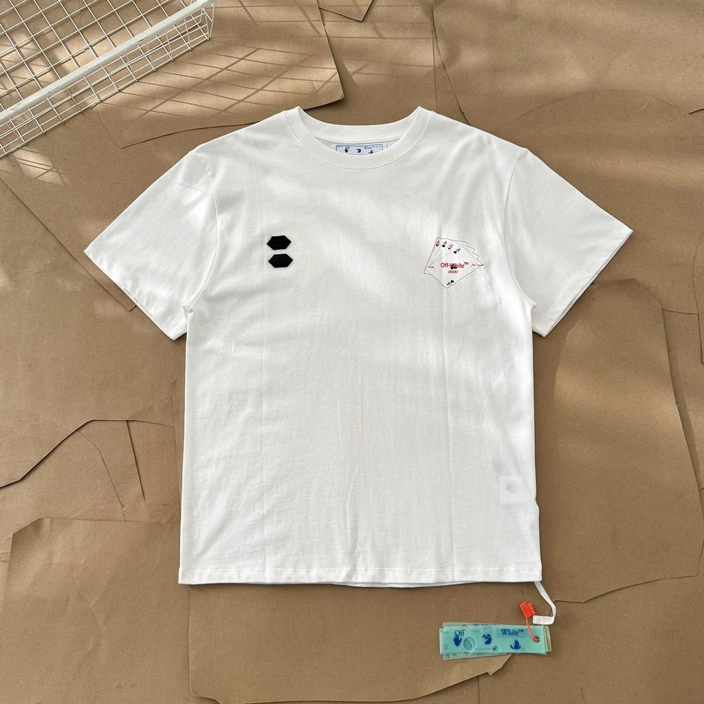 Off-White Летняя новинка 2025 года с принтом покерных карт и букв, классическая футболка с короткими рукавами для мужчин и женщин, парная футболка