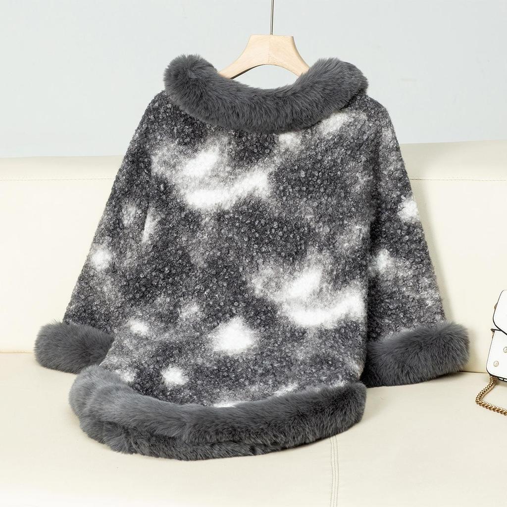 Осень и зима Женский принт Свободный рукав летучая мышь Cross Border Плащ Кардиган Трикотаж Свитер с воротником-стойкой