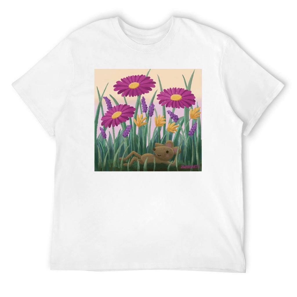 Mouse Among Flowers T-Shirt Customizeds Man Clothes Anime Figures Shirts Men