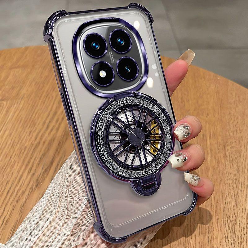 Rotating Gyroscope Bracket Phone Case For Xiaomi Redmi Note 14 15 Pro Plus 15 15C 14C 14S 4G 5G Shockproof Plating Silicon Cover