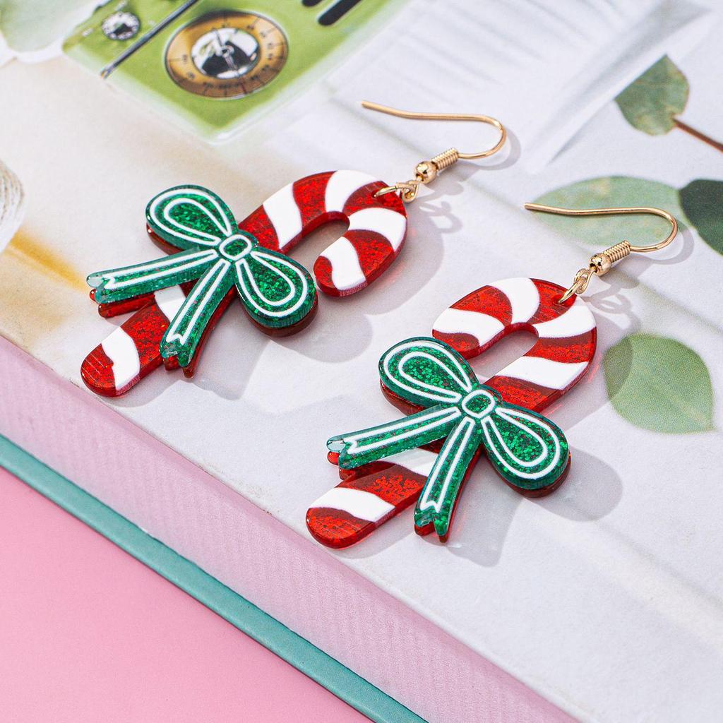 Fashionable Christmas Candy Cane Bow Earrings - Creative, Versatile Holiday Jewelry Gift