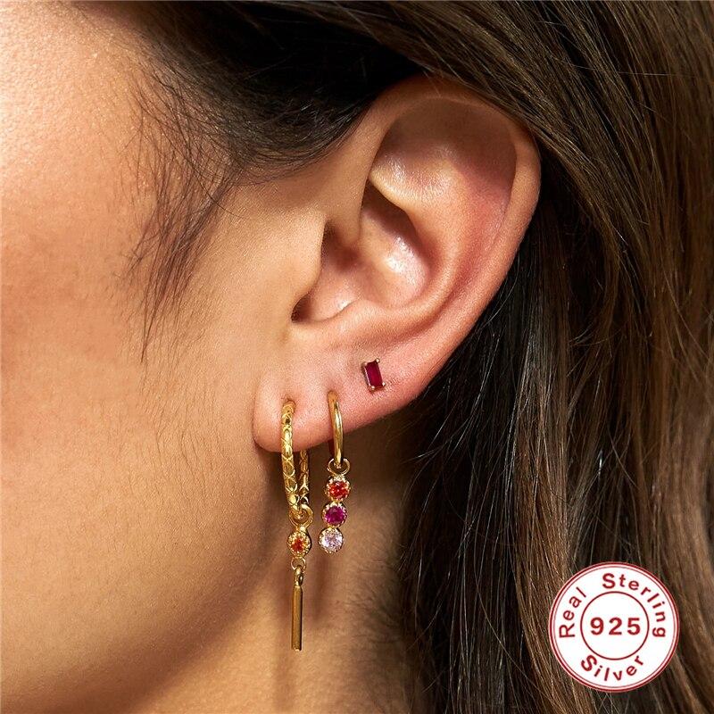 Canner многоцветный свадебный комплект сережек из стерлингового серебра 925 пробы, серьги-гвоздики золотого цвета для женщин, серьги для пирсинга хряща, 3 шт.