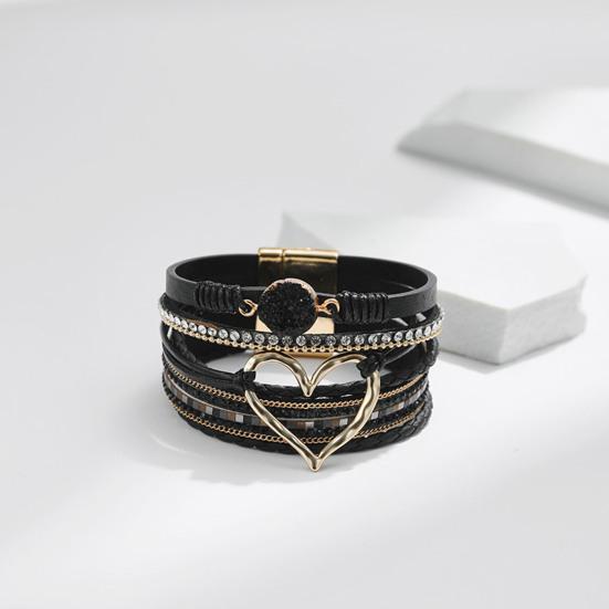 Женский браслет, многослойный горный хрусталь, искусственная кожа, богемный стиль, плетеное сердце, легкие украшения на запястье, женский браслет, веревочный браслет