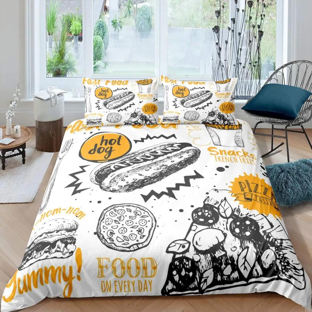 Комплект постельного белья с изображением пиццы, комплект постельного белья в деревенском стиле с изображением фруктов и овощей, 3 предмета для детей и подростков, декор спальни, постельное белье с изображением вкусной еды