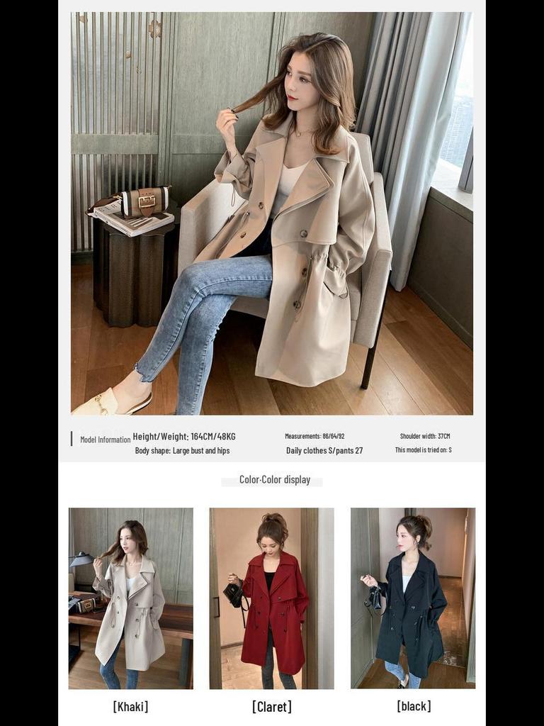 2025 Korean Style Women's Loose Mid-Length Windbreaker: Spring & Autumn Casual Suit Collar Jacket