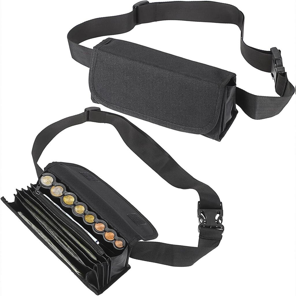 Canvas Cash Wallet With Coin Box Adjustable Belt Large Capacity Cash Bag Coin Holder For Men Portable Belt Bag