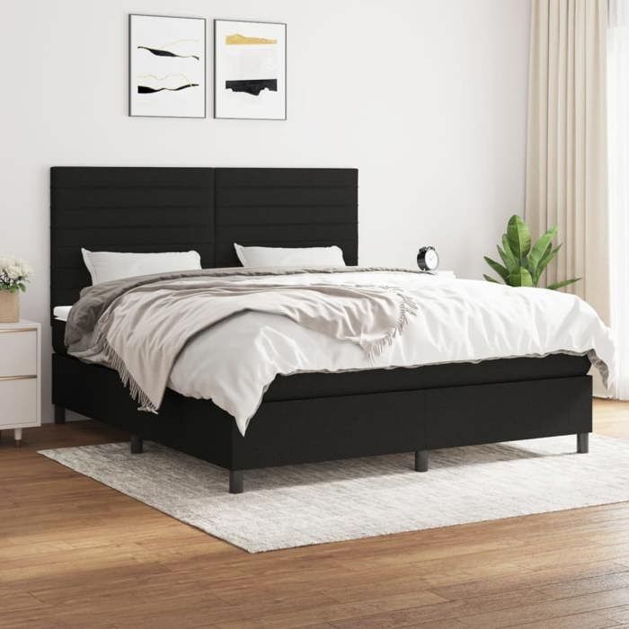 Maison Exclusive - Sommier à lattes de lit avec matelas Noir 180x200 cm Tissu