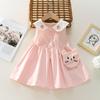 Одежда для девочек, лето 2023, детские повседневные платья принцессы с вышивкой и кроликом с сумкой, детское тонкое хлопковое платье на пуговицах