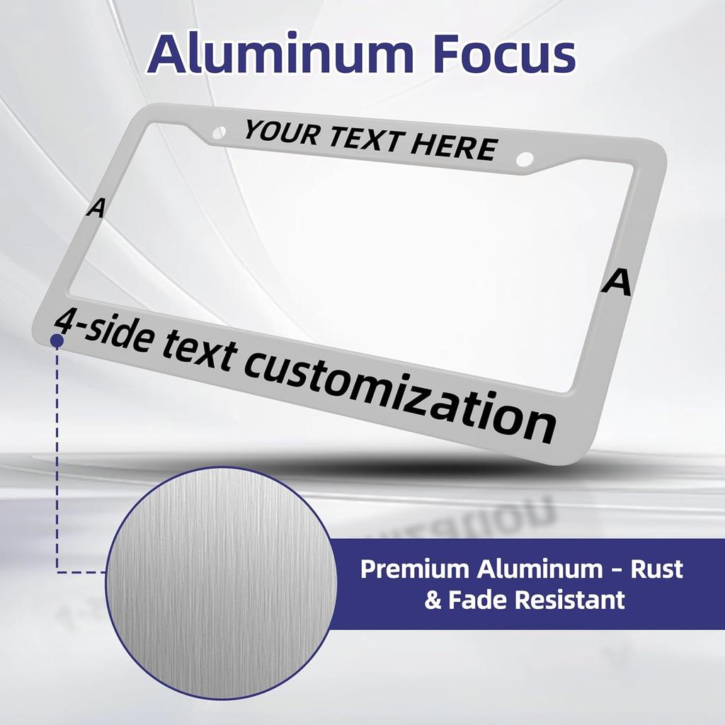 License Plate Frames - Create Your own Personalized License Plate Frame with Text or Graphics, Stylish and Durable Aluminum Frame, fits Standard US