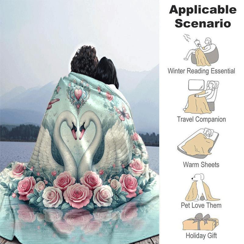 1pc Swan Printing Lightweight Flannel Blanket, Comfortable and Warm Blanket, for Camping Sofa Bed and Couch Office, Suitable for Gift Blanket