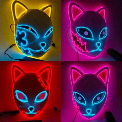 Маска кошачьей морды на Хэллоуин, светящиеся LED маски, маски для аниме косплея, маски кошек для освещения на Хэллоуин, Рождество