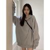 Повседневные свободные толстовки женские корейские модные Kpop Polo Collar серые однотонные пуловеры 2024 осень уличная одежда