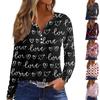 Women's T Shirt Tee Print Button Long SleeveDaily Weekend Fashion Basic V- Neck Regular Top
