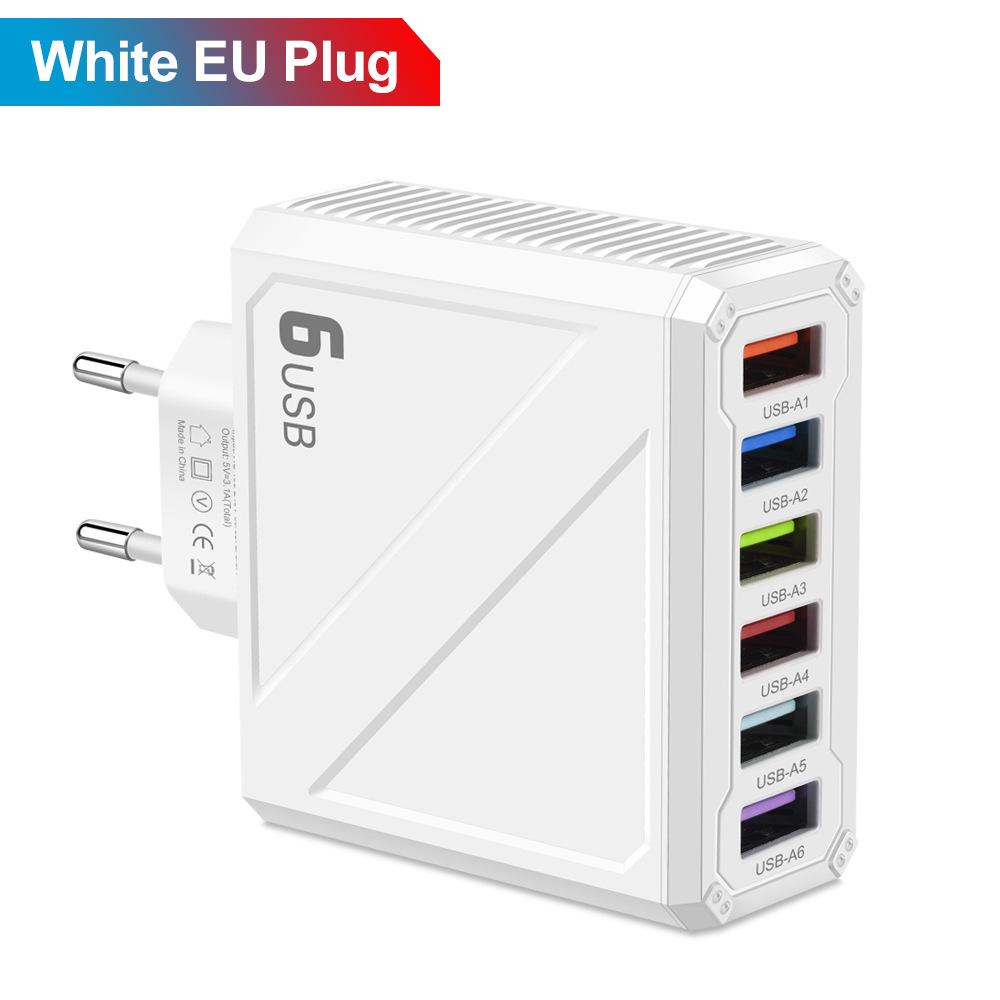 Универсальное 6-портовое USB-зарядное устройство с европейской, американской, британской и корейской вилками